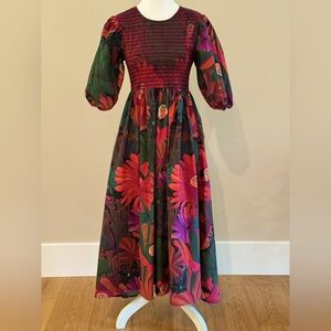 Farm Rio Birds and Flowers Red Floral Maxi Dress